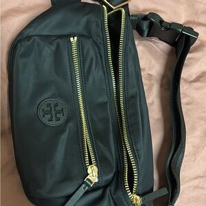 Tory Burch Black Belt Bag with Gold Accents